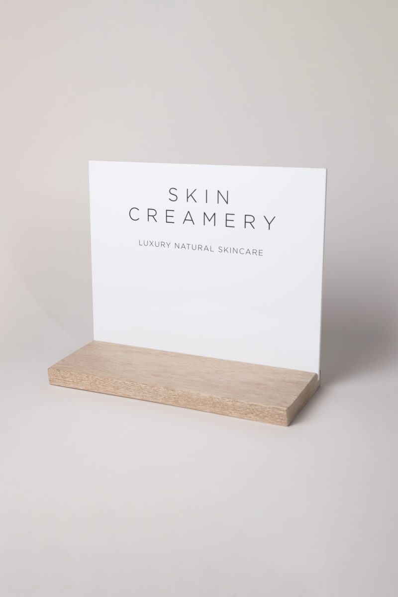 Skin Creamery Tester Stand (wood and perspex)